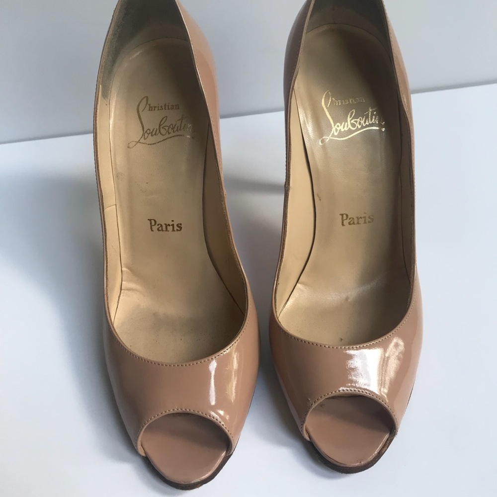 Nude Christian Louboutin peep toe pumps in size 38